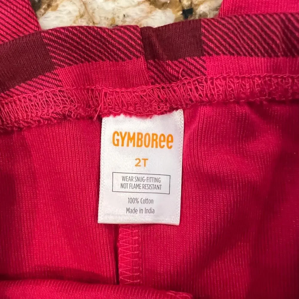 NWT Gymboree Girls Pink & Plaid W/ Embroidered Deer Cotton Pajamas -